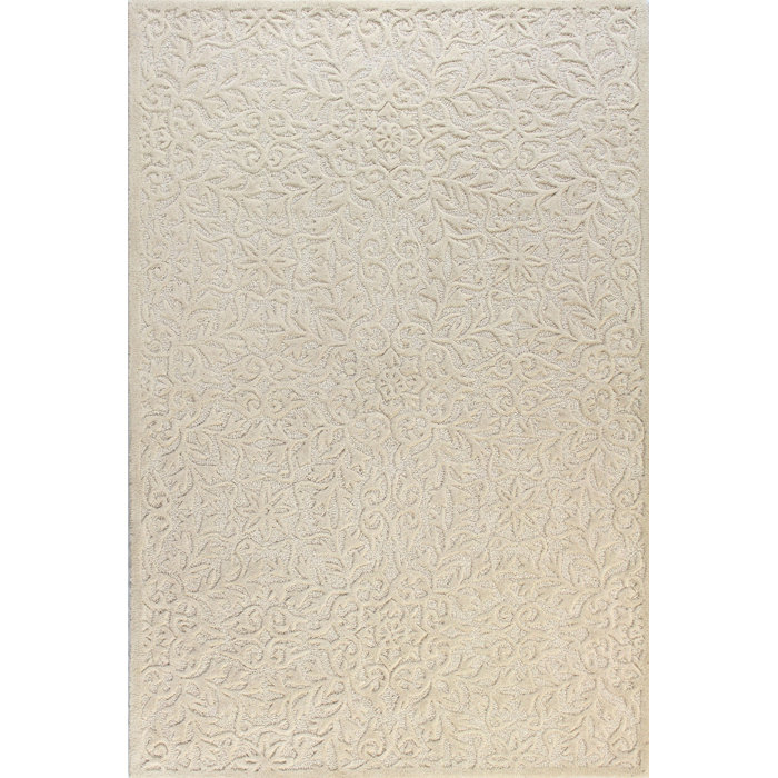 Birch Lane™ Naomi Floral Handmade Tufted Wool Area Rug in Ivory